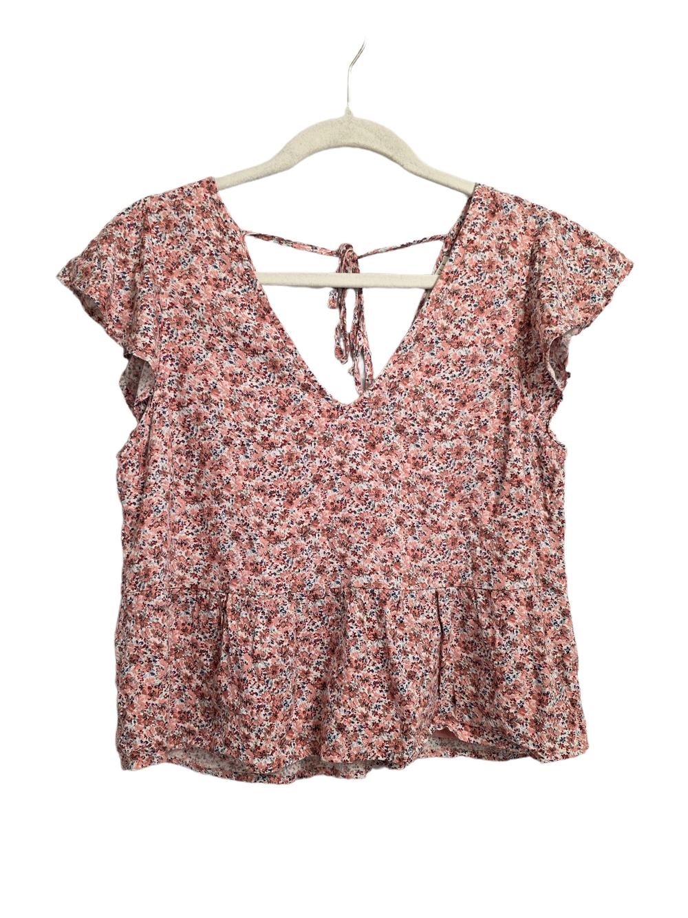 Abercrombie & Fitch floral print flutter sleeve Top With Tie Back Size Small